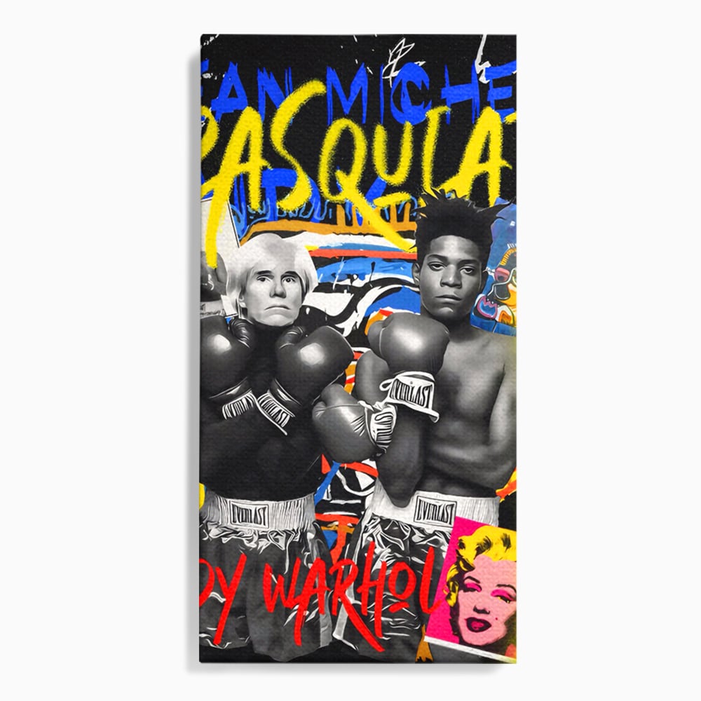 Tablou canvas cu tablou canvas cu andy warhol si basquiat, fara rama, pe sasiu de lemn